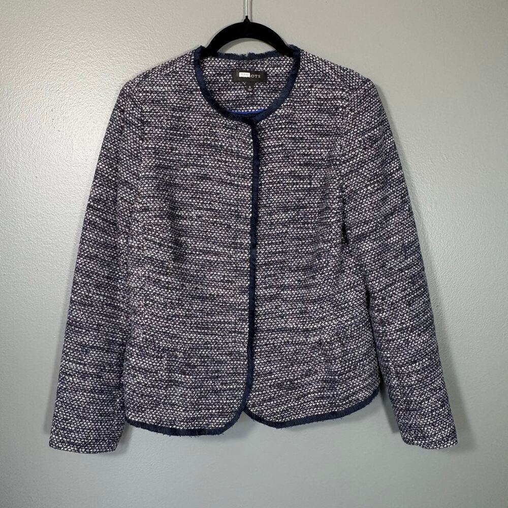 Talbots Women's Navy Blue Tweed Preppy Old Money Blazer - Size 6 - Zip Up Front